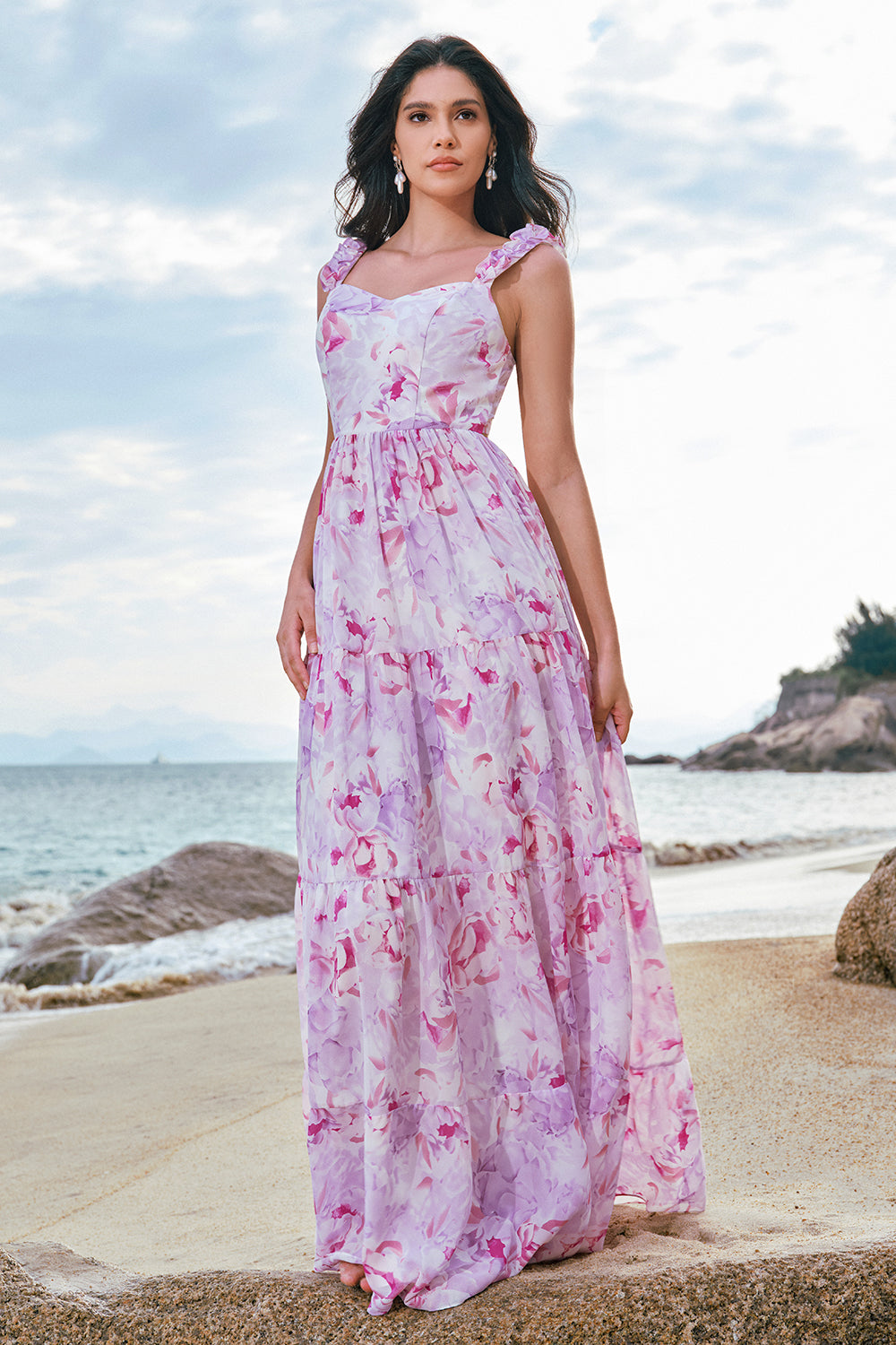 Zapakasa Women Grey Purple A Line Floral Long Bridesmaid Dress Chiffon Wedding Guest Dress Zapakasa Women Grey Purple A Line Floral Long Bridesmaid Dress Chiffon Wedding Guest Dress