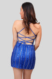 Sparkly Royal Blue Tight Sequined Spaghetti Straps Homecoming Dress