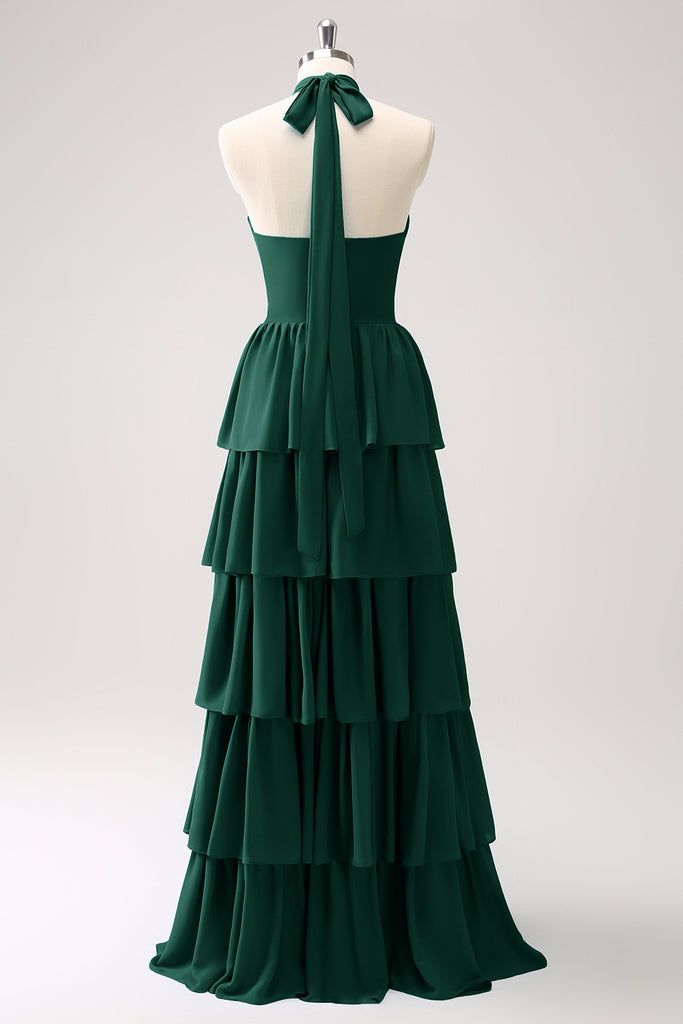 Zapaka Women Pine Tiered Bridesmaid Dress with Flower Chiffon A-Line