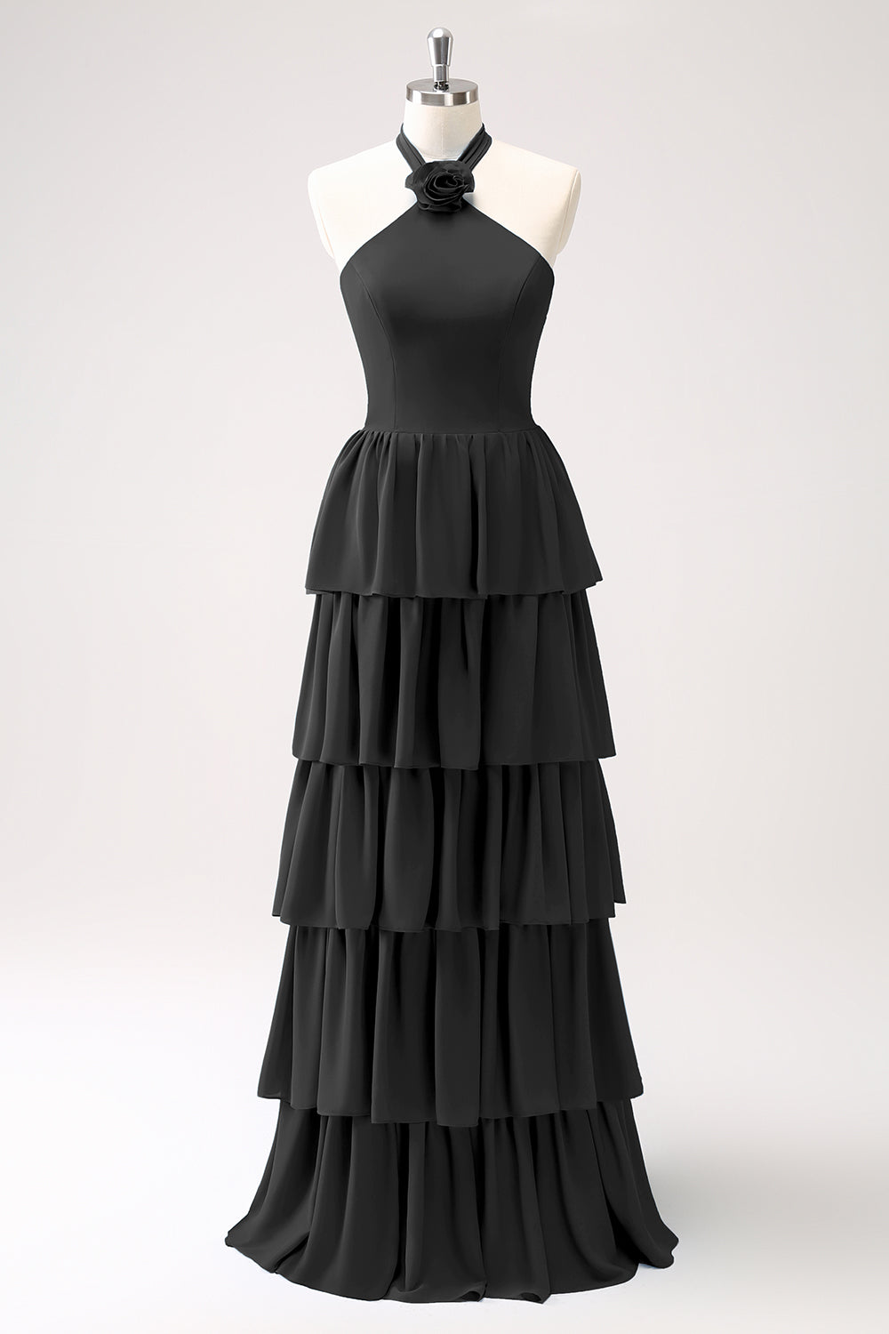 Zapaka Women Blue Tiered Bridesmaid Dress with Flower Chiffon A-Line Wedding Guest Dress Zapaka Women Blue Tiered Bridesmaid Dress with Flower Chiffon A-Line Wedding Guest Dress