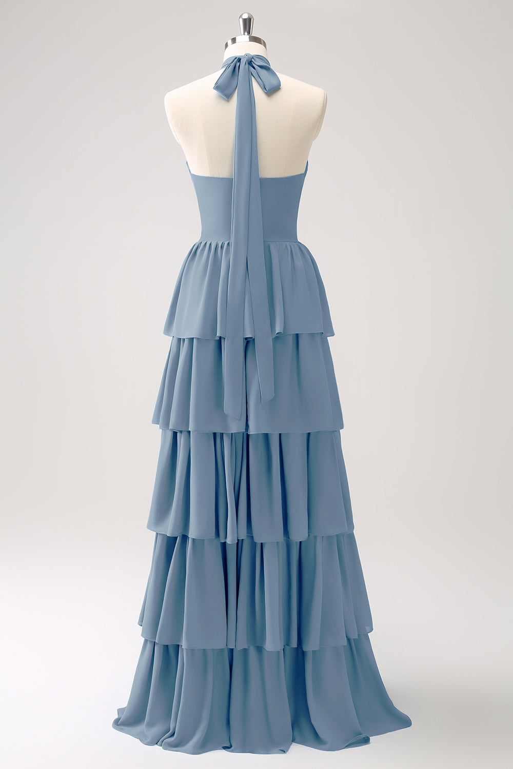 Zapaka Women Dusty Blue Tiered Bridesmaid Dress with Flower Chiffon A-Line Wedding Guest Dress Zapaka Women Dusty Blue Tiered Bridesmaid Dress with Flower Chiffon A-Line Wedding Guest Dress