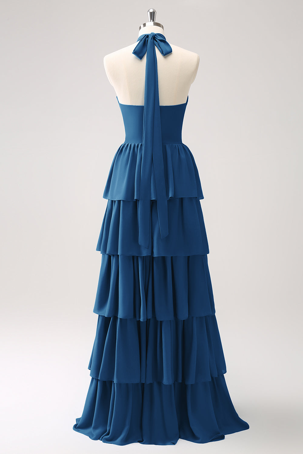 Zapaka Women Blue Tiered Bridesmaid Dress with Flower Chiffon A-Line Wedding Guest Dress Zapaka Women Blue Tiered Bridesmaid Dress with Flower Chiffon A-Line Wedding Guest Dress