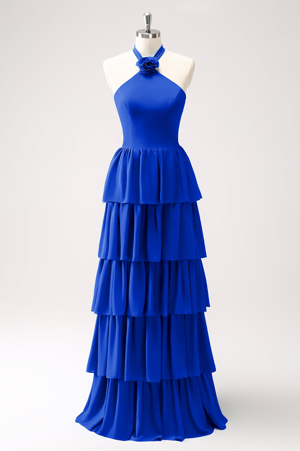 Zapaka Women Blue Tiered Bridesmaid Dress with Flower Chiffon A-Line Wedding Guest Dress Zapaka Women Blue Tiered Bridesmaid Dress with Flower Chiffon A-Line Wedding Guest Dress