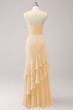Dusty Blue Spaghetti Straps Mermaid Bridesmaid Dress with Ruffles