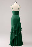 Dusty Blue Spaghetti Straps Mermaid Bridesmaid Dress with Ruffles