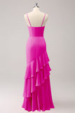 Dusty Blue Spaghetti Straps Mermaid Bridesmaid Dress with Ruffles