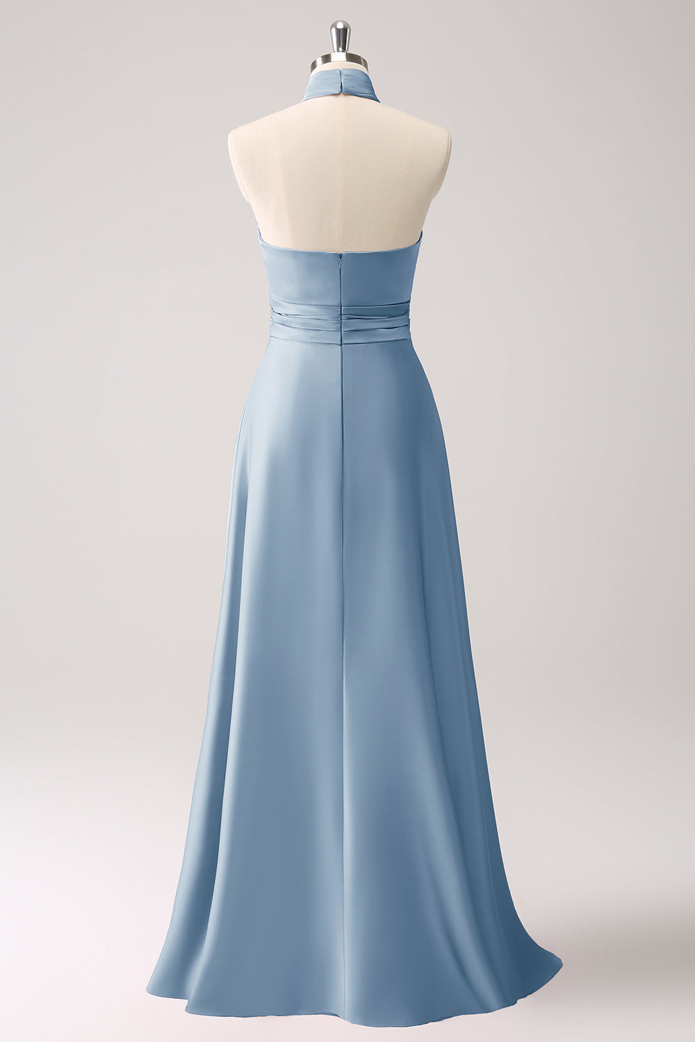 Zapakasa Women Dusty Blue Bridesmaid Dress with Slit Keyhole A-Line Satin Wedding Guest Dress with Flower Zapakasa Women Dusty Blue Bridesmaid Dress with Slit Keyhole A-Line Satin Wedding Guest Dress with Flower