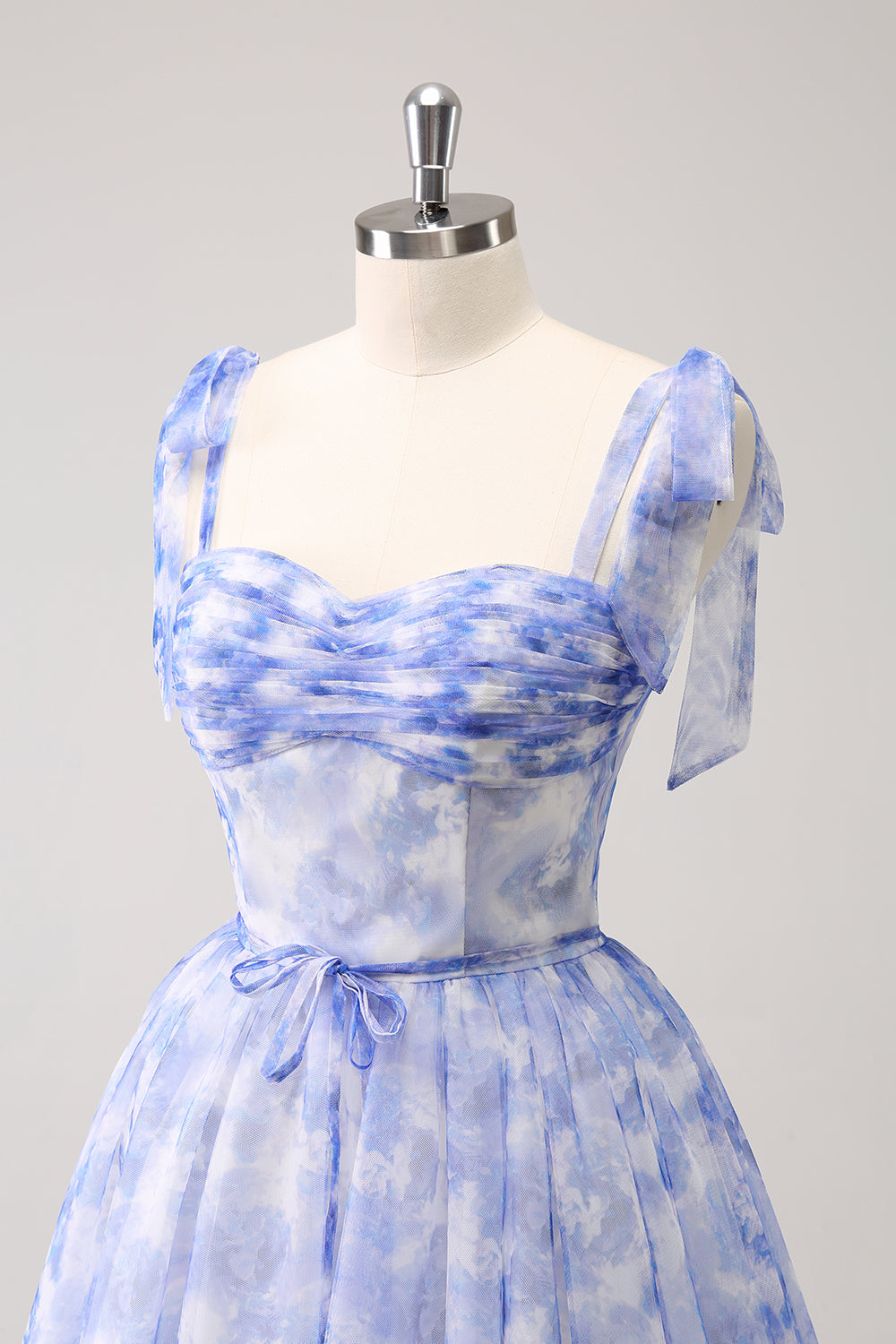 Blue Corset A Line Short Floral Homecoming Dress