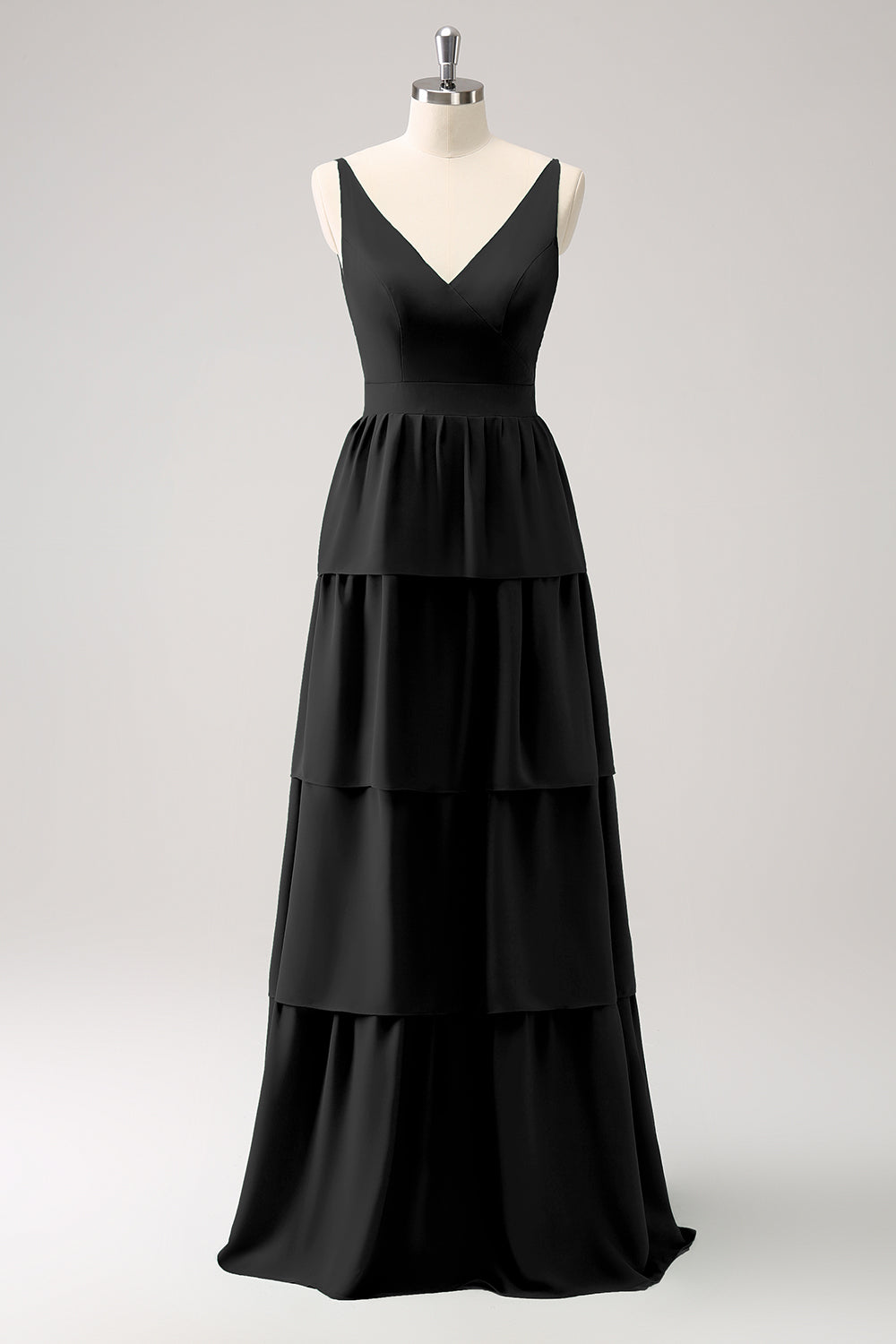 Zapaka Women Royal Blue Bridesmaid Dress V-Neck Tiered A-Line Chiffon Wedding Guest Dress