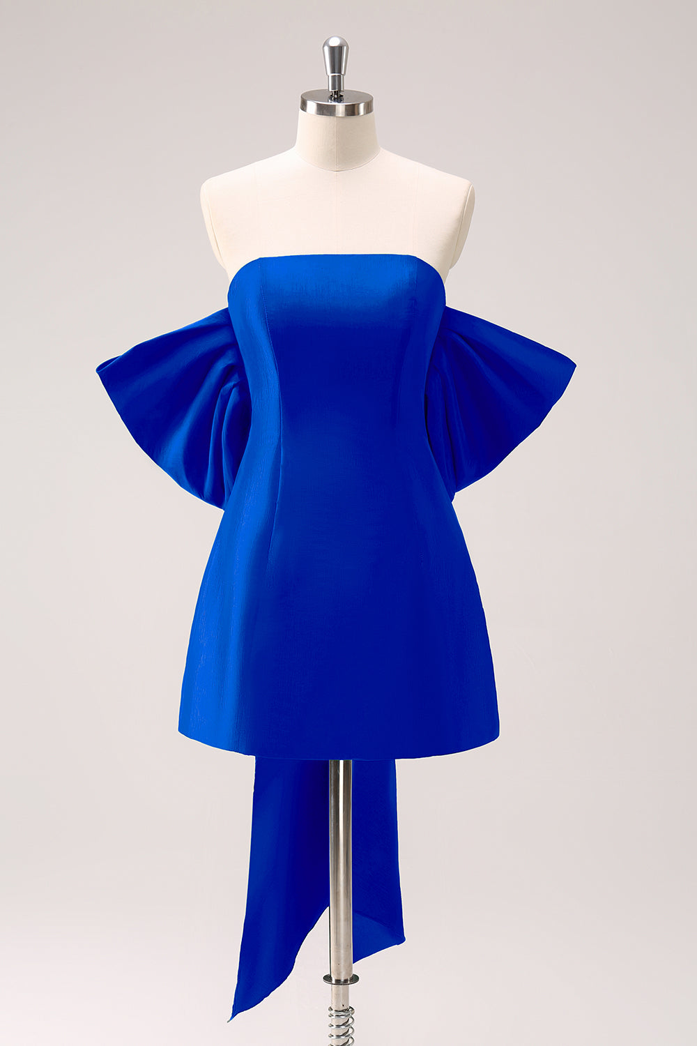 Zapaka Women Dark Green Strapless Homecoming Dress with Bow A Line Satin Short Cocktail Dress, Royal Blue / US26W