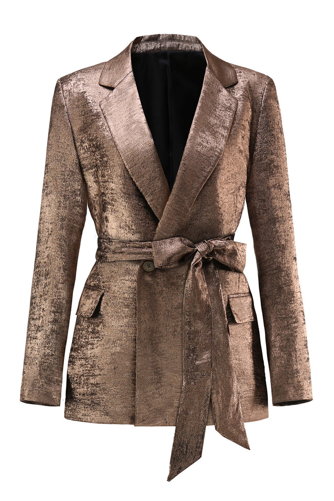 Women's Sparkly Green Notched Lapel Sequins Suits with Belt