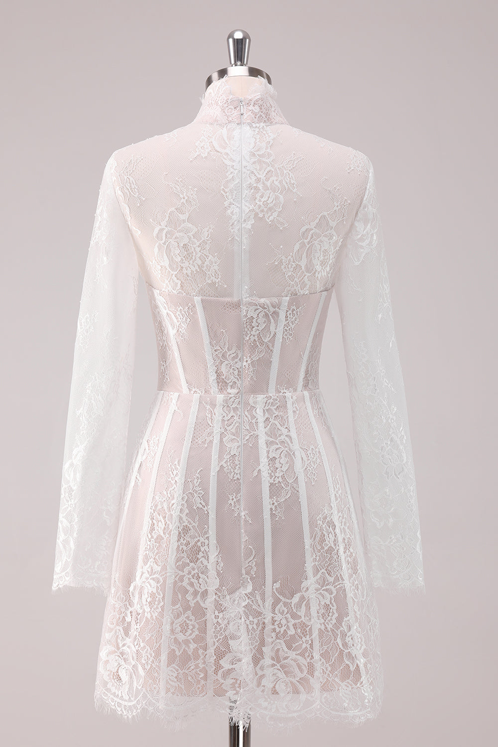 Zapakasa Women White Long Sleeves Lace Short Homecoming Dress Corset High Neck Hoco Dress Zapakasa Women White Long Sleeves Lace Short Homecoming Dress Corset High Neck Hoco Dress