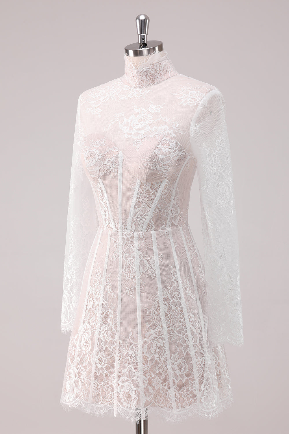 Zapaka Women White Lace Homecoming Dress with Long Sleeves High Neck Corset Short Cocktail Dress, White / US4 Zapaka Women White Lace Homecoming Dress with Long Sleeves High Neck Corset Short Cocktail Dress, White / US4