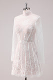 White Long Sleeves Corset Lace Short Homecoming Dress