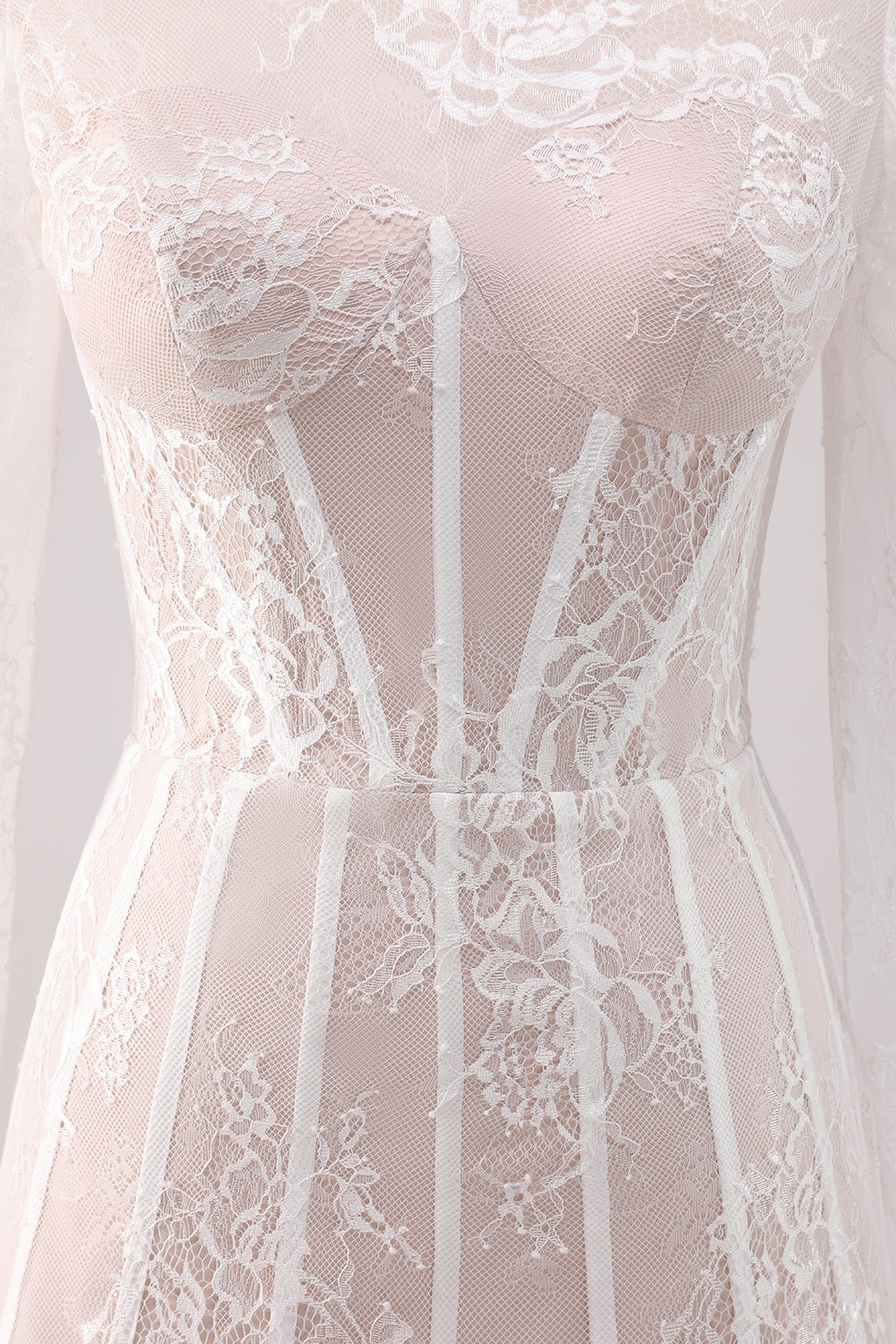 white lace long sleeve homecoming dress PSY229,A-line Homecoming Dresses,Long Sleeves Lace Graduation Dress US 12,AS PICTURE