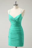 Green Open Back Tight Short Homecoming Dress with Beadings