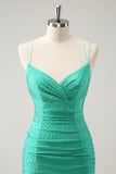 Green Open Back Tight Short Homecoming Dress with Beadings
