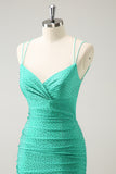 Green Open Back Tight Short Homecoming Dress with Beadings