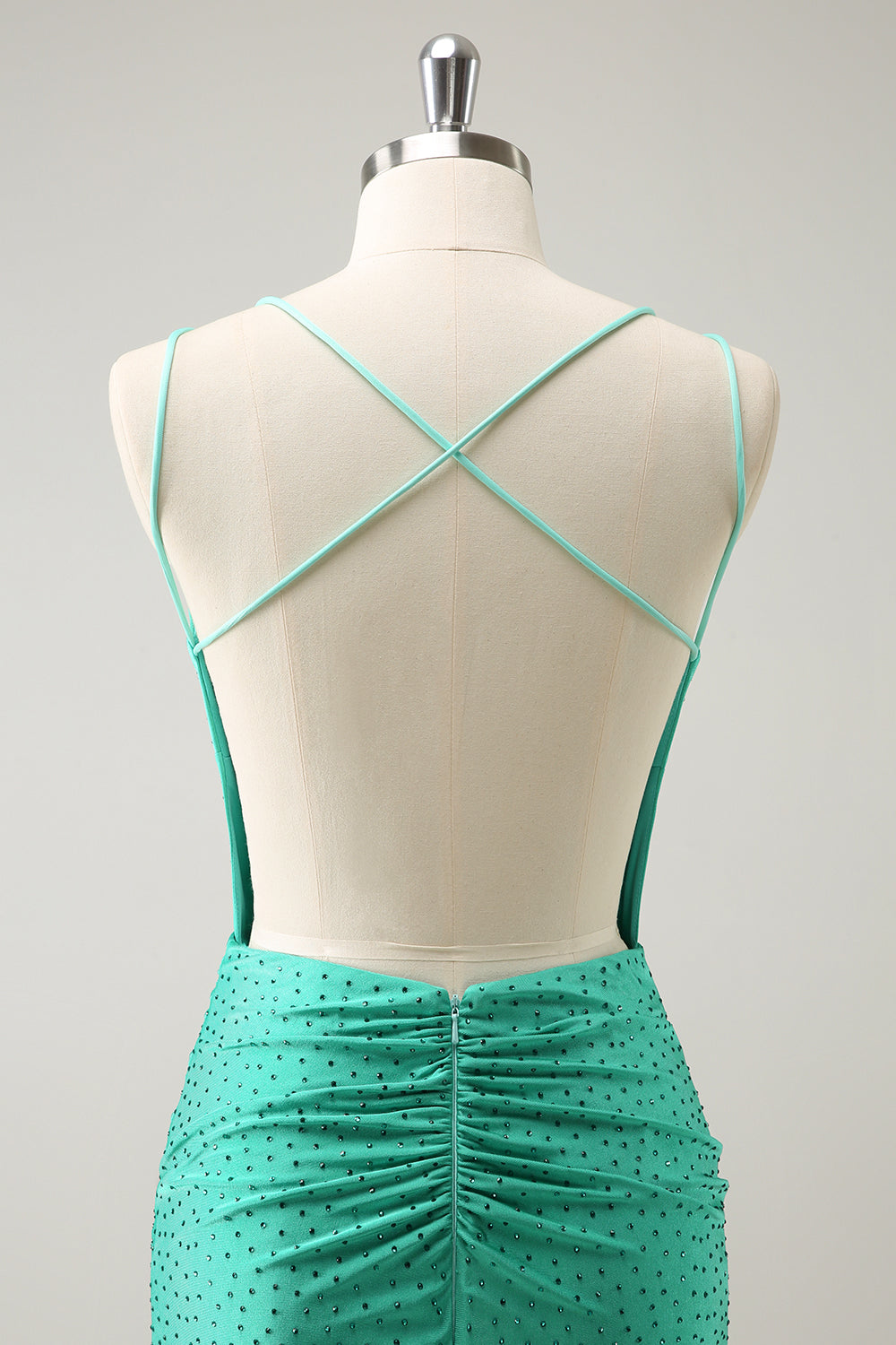 Green Open Back Tight Short Homecoming Dress with Beadings