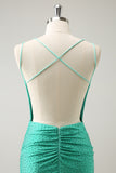 Green Open Back Tight Short Homecoming Dress with Beadings