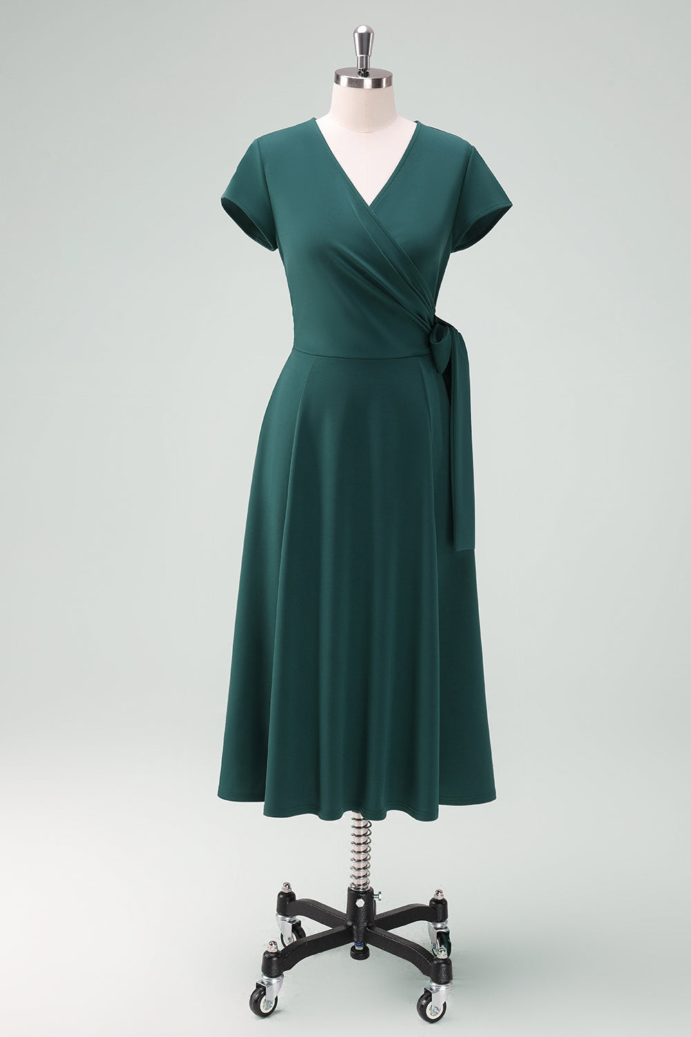 Zapaka Women Dark Green A-Line Cocktail Dress with Short Sleeves V-Neck Party Dress with Bow Zapaka Women Dark Green A-Line Cocktail Dress with Short Sleeves V-Neck Party Dress with Bow