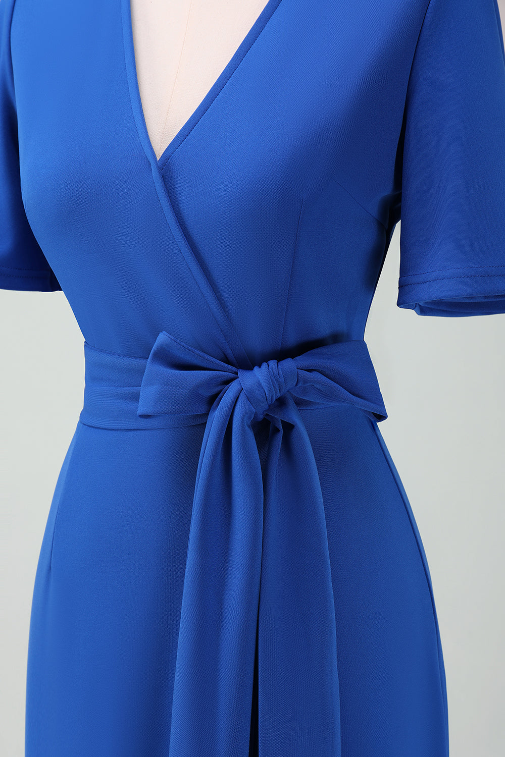 Zapaka Women Royal Blue V-Neck Long Cocktail Dress with Short Sleeves A-Line Wedding Guest Dress with Bow Zapaka Women Royal Blue V-Neck Long Cocktail Dress with Short Sleeves A-Line Wedding Guest Dress with Bow