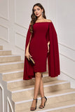 Burgundy Bodycon Off the Shoulder Cocktail Dress With Cape Sleeves