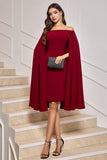 Burgundy Bodycon Off the Shoulder Cocktail Dress With Cape Sleeves