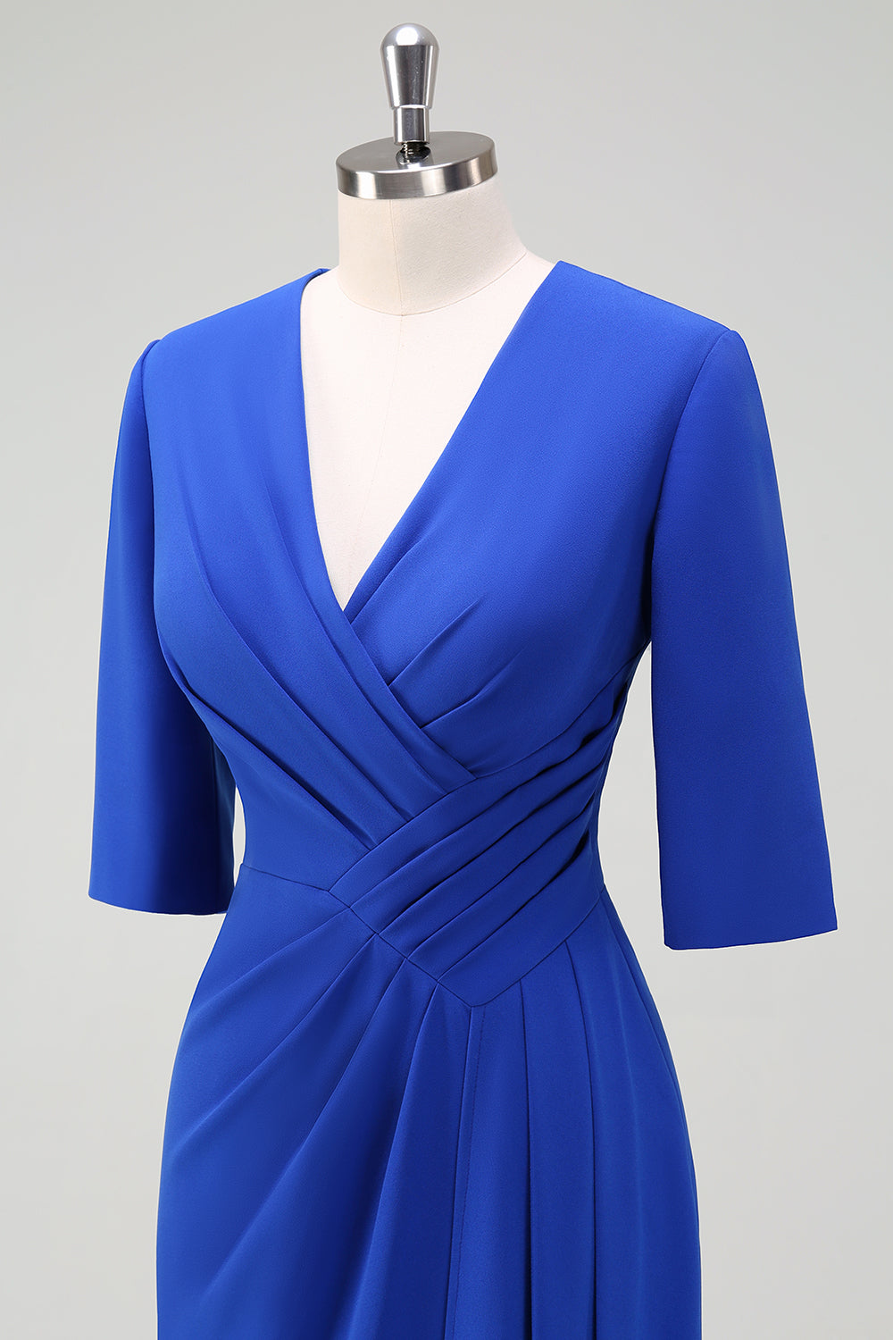 Royal Blue V-Neck Pleated Bodycon Cocktail Party Dress