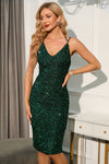 Zapaka Women Sparkly Dark Green Party Dress with Sequins Spaghetti Straps Tight Homecoming Dress, Dark Green / L