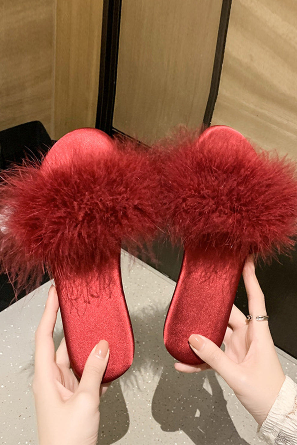 Bridal Slippers Apricot with Feathers Wedding Party