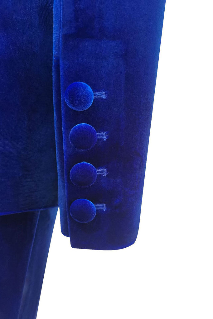 ZAPAKASA 2 Pieces Royal Blue Velvet Single Button Women's Suits