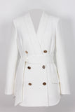 Black Shawl Lapel Double Breasted Long Women Blazer with Belt