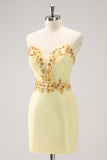 Sparkly Yellow Spaghetti Straps Corset Tight Short Homecoming Dress