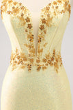 Sparkly Yellow Spaghetti Straps Corset Tight Short Homecoming Dress