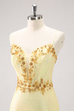 Sparkly Yellow Spaghetti Straps Corset Tight Short Homecoming Dress
