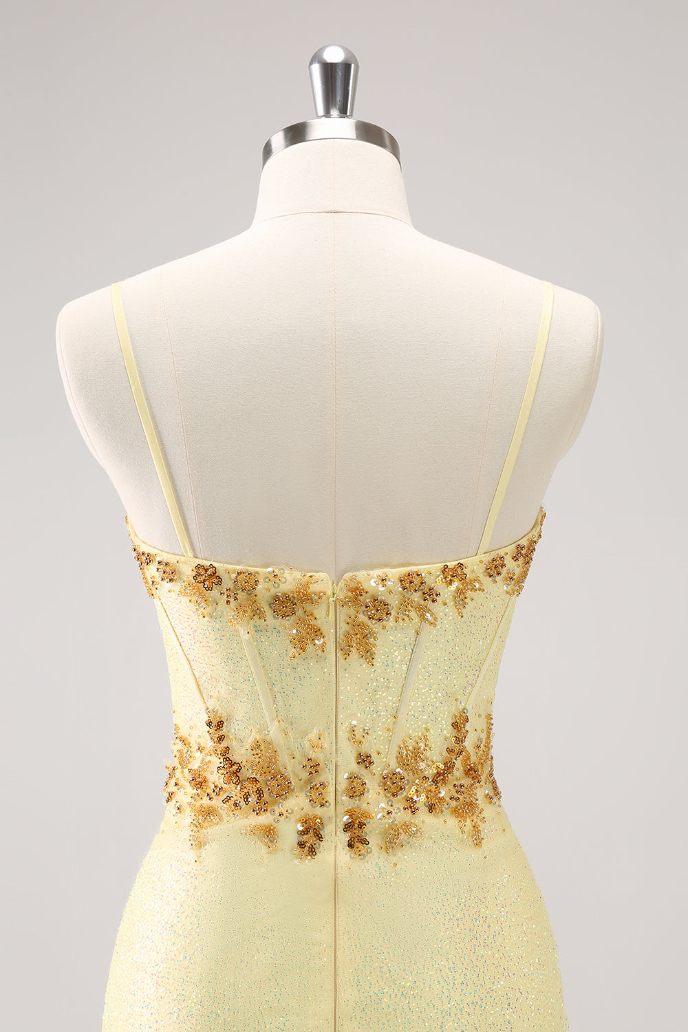 Sparkly Yellow Spaghetti Straps Corset Tight Short Homecoming Dress