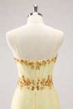 Sparkly Yellow Spaghetti Straps Corset Tight Short Homecoming Dress