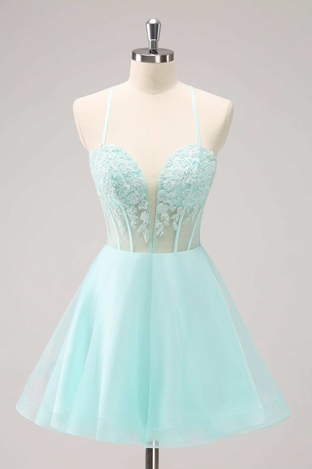 Zapaka Women Green Corset A Line Short Homecoming Dress With Lace ...