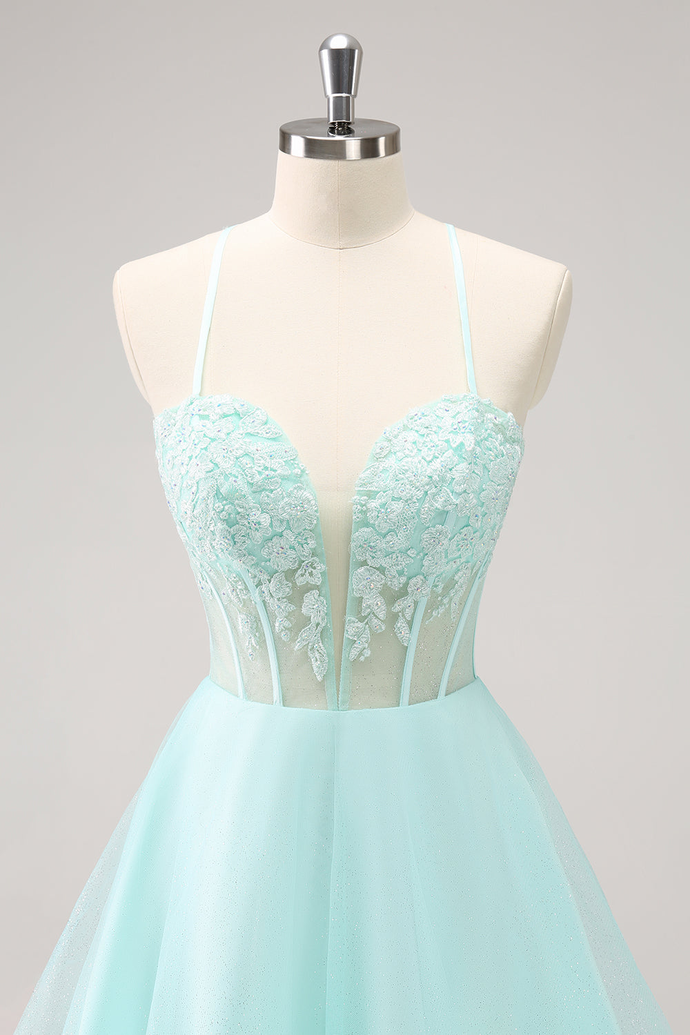 Green Spaghetti Straps Corset A Line Short Homecoming Dress With Lace