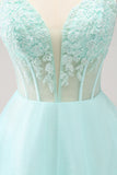 Green Spaghetti Straps Corset A Line Short Homecoming Dress With Lace