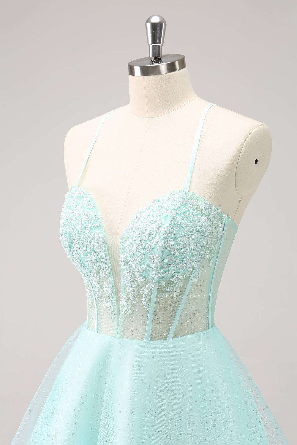 Green Spaghetti Straps Corset A Line Short Homecoming Dress With Lace