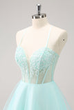 Green Spaghetti Straps Corset A Line Short Homecoming Dress With Lace