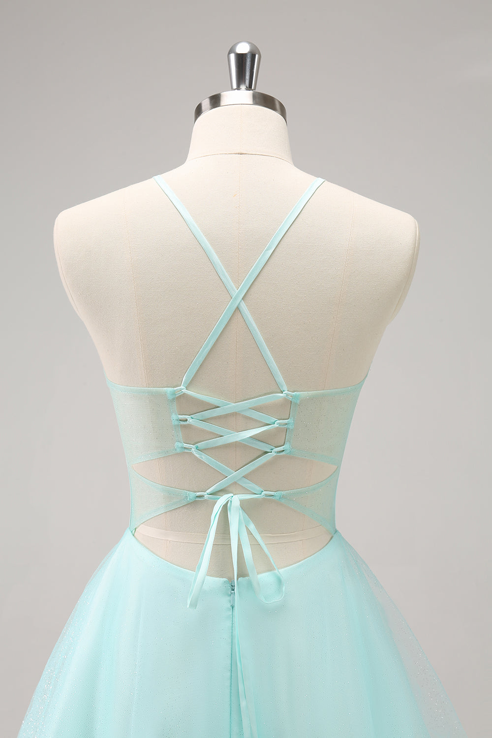 Green Spaghetti Straps Corset A Line Short Homecoming Dress With Lace