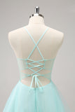 Green Spaghetti Straps Corset A Line Short Homecoming Dress With Lace