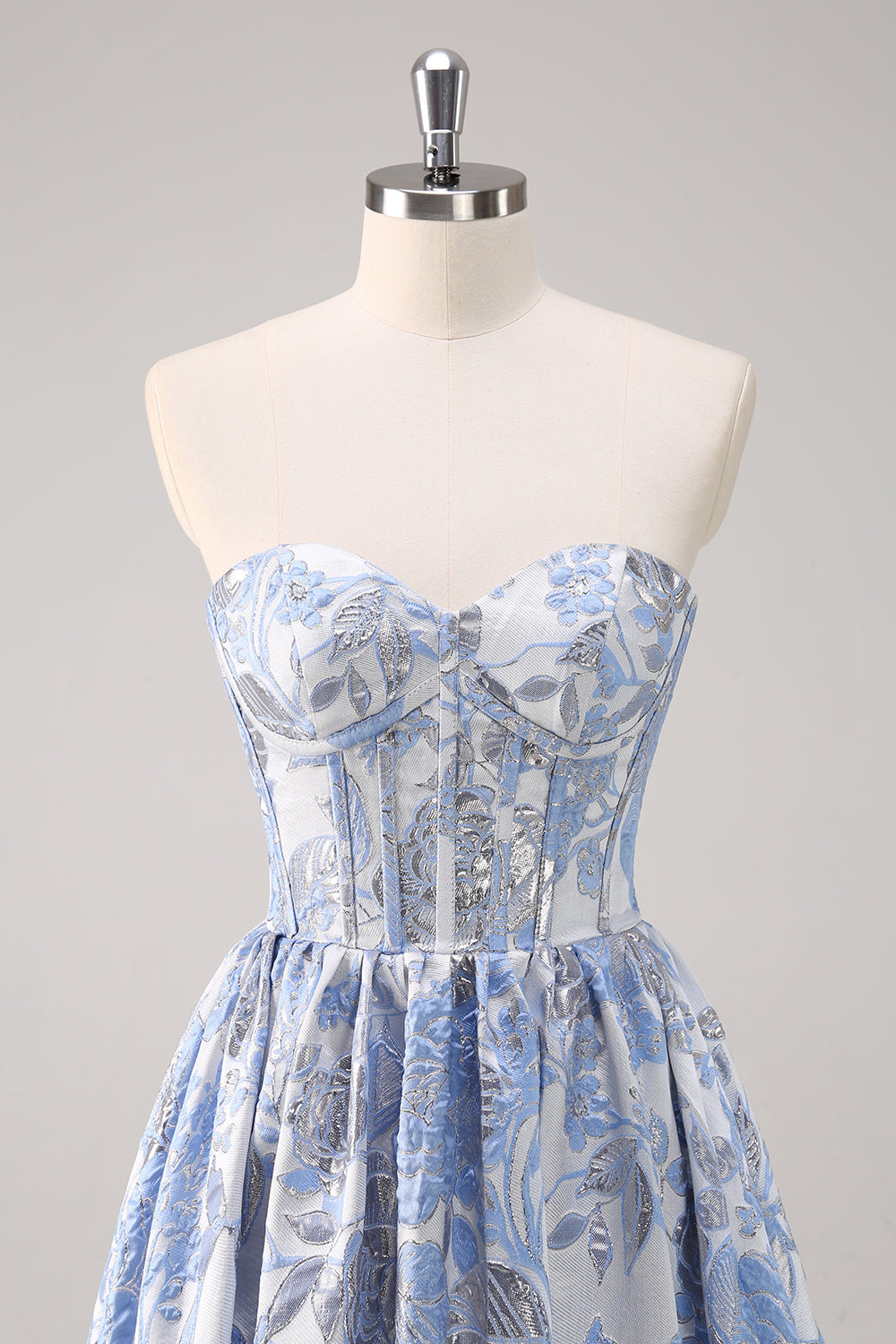 Sweetheart Blue Corset Floral Long Prom Dress