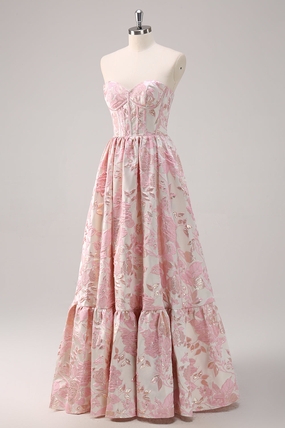 Sweetheart Blue Corset Floral Long Prom Dress