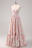 Sweetheart Blue Corset Floral Long Prom Dress