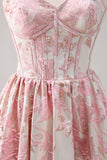 Sweetheart Blue Corset Floral Long Prom Dress