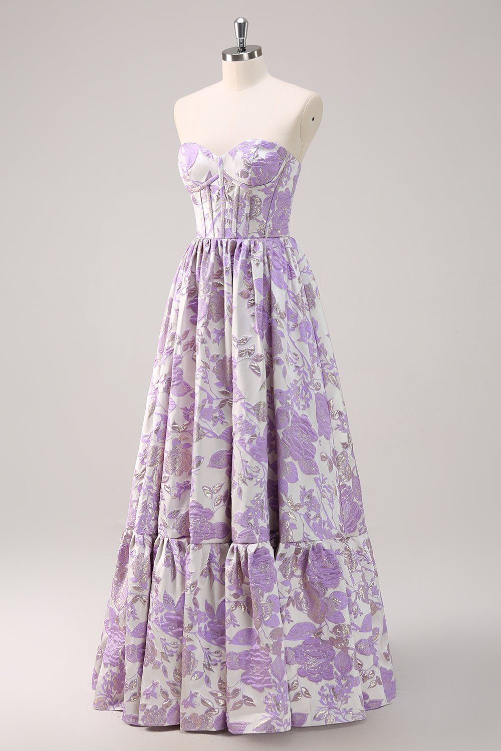 Sweetheart Blue Corset Floral Long Prom Dress